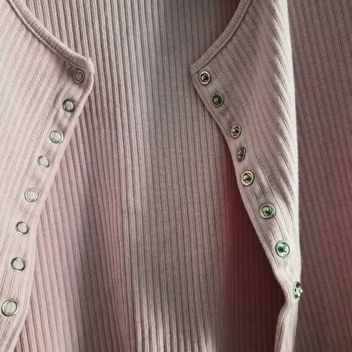 [BUNJANG] Pink Ribbed Crop Cardigan / 핑크 골지 크롭 티