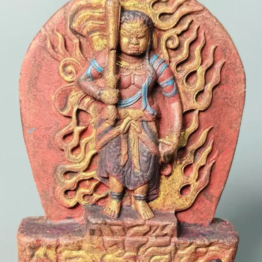 [BUNJANG] Incense Mud Buddha Figurine, Fudō Myōō, Buddhist Antique / 향니채색 부동명왕입상 불상 불교 골동품 수집품 미술품