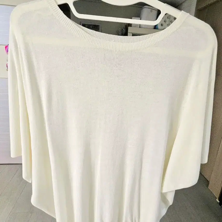[BUNJANG] Ivory See-Through Loose Fit T-shirt / 아이보리 시스루 루즈핏 반팔
