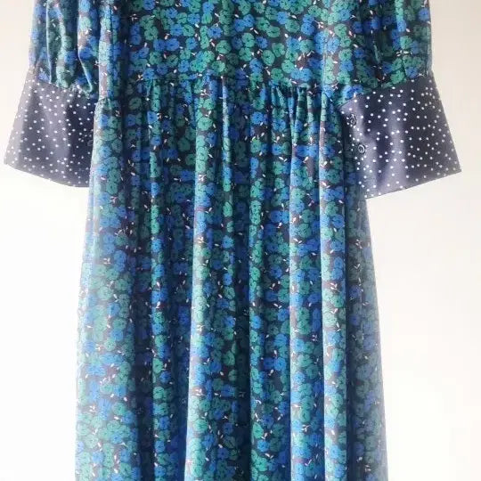 [BUNJANG] Floral Long Dress with Dot Collar / 플라워 롱 원피스 도트 카라 새옷