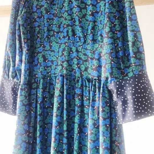 [BUNJANG] Floral Long Dress with Dot Collar / 플라워 롱 원피스 도트 카라 새옷