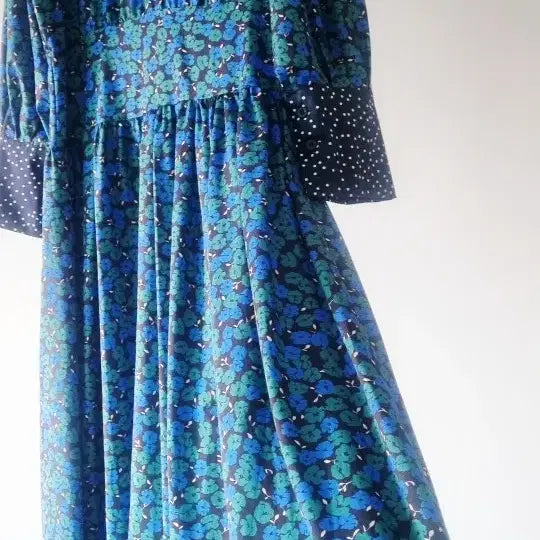 [BUNJANG] Floral Long Dress with Dot Collar / 플라워 롱 원피스 도트 카라 새옷
