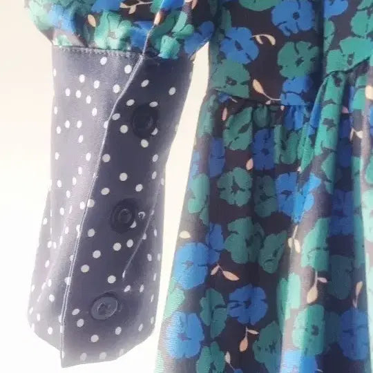 [BUNJANG] Floral Long Dress with Dot Collar / 플라워 롱 원피스 도트 카라 새옷