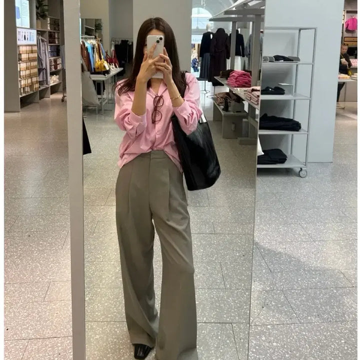 [BUNJANG] Le Meui Albus Wrinkle-Free Shirt - Pink / 르뮈 알버스 링클프리 셔츠 핑크 새상품