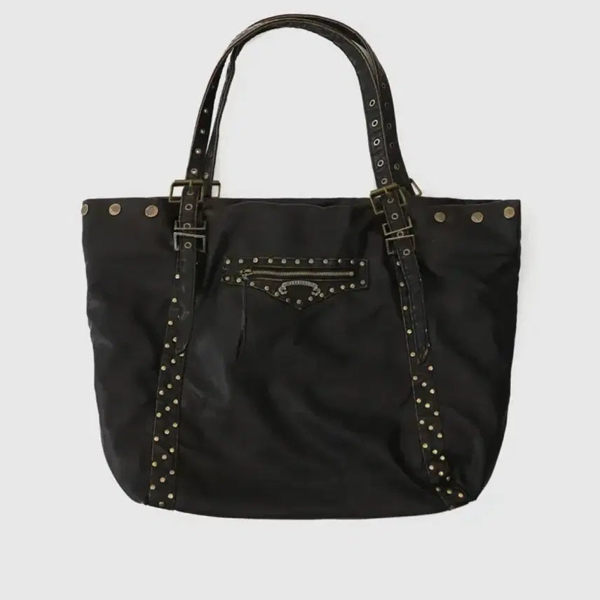 [BUNJANG] Badblood Studded Leather Shopper Bag (Washed Black) / 배드블러드 스터디드 레더 쇼퍼백 워시드블랙