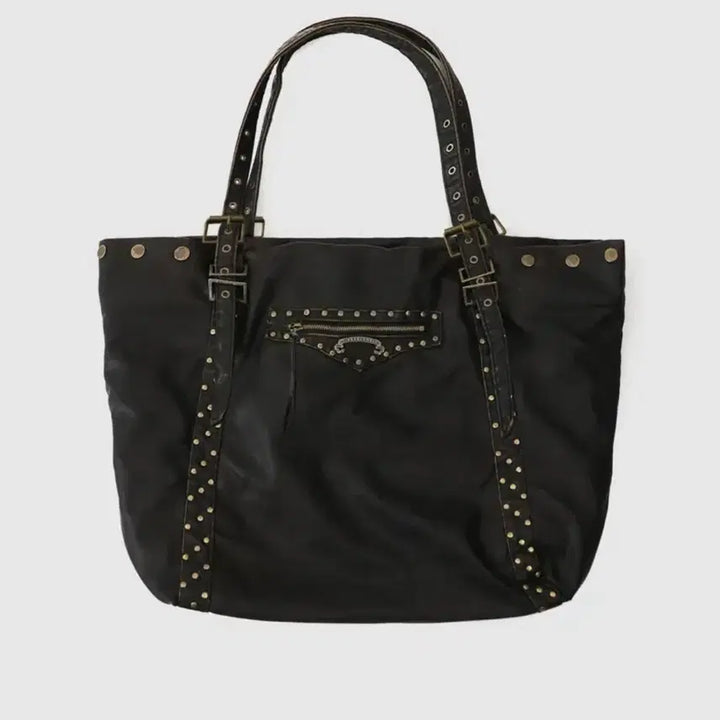 [BUNJANG] Badblood Studded Leather Shopper Bag (Washed Black) / 배드블러드 스터디드 레더 쇼퍼백 워시드블랙