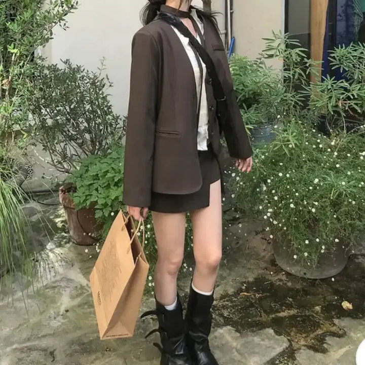 [BUNJANG] Mini Poe Maru Jacket &amp; Muffler Set / 에이블리 지그재그 미니포에 마르 자켓 머플러 로아니 블라우스 치마 스커트