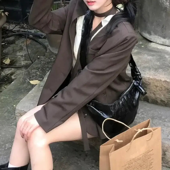 [BUNJANG] Mini Poe Maru Jacket &amp; Muffler Set / 에이블리 지그재그 미니포에 마르 자켓 머플러 로아니 블라우스 치마 스커트