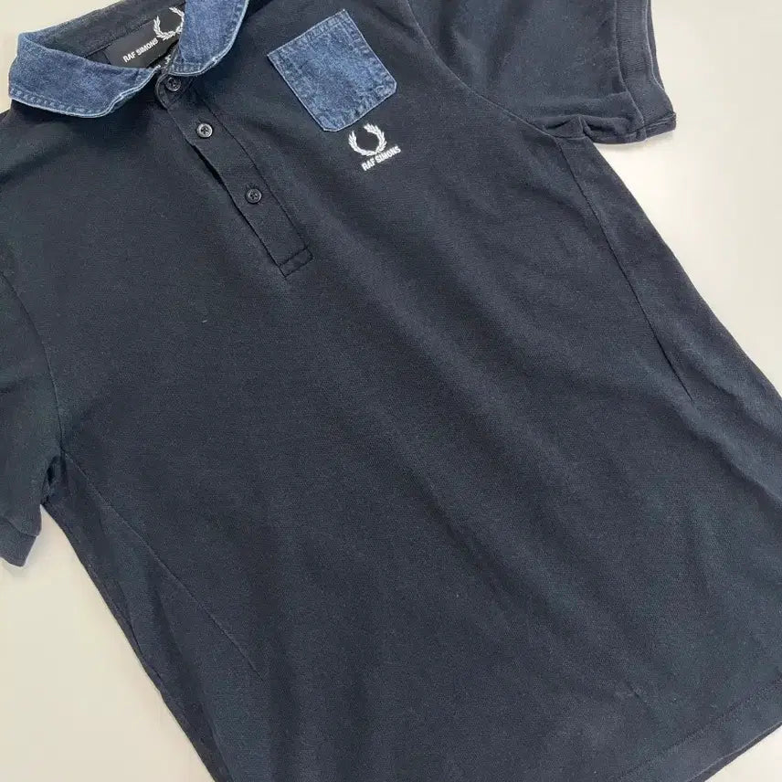 [BUNJANG] Raf Simons x Fred Perry Denim Collar Short Sleeve Shirt / [정품] 라프시몬스X프레드페리 데님 스위치 카라 반팔셔츠