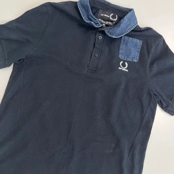 [BUNJANG] Raf Simons x Fred Perry Denim Collar Short Sleeve Shirt / [정품] 라프시몬스X프레드페리 데님 스위치 카라 반팔셔츠