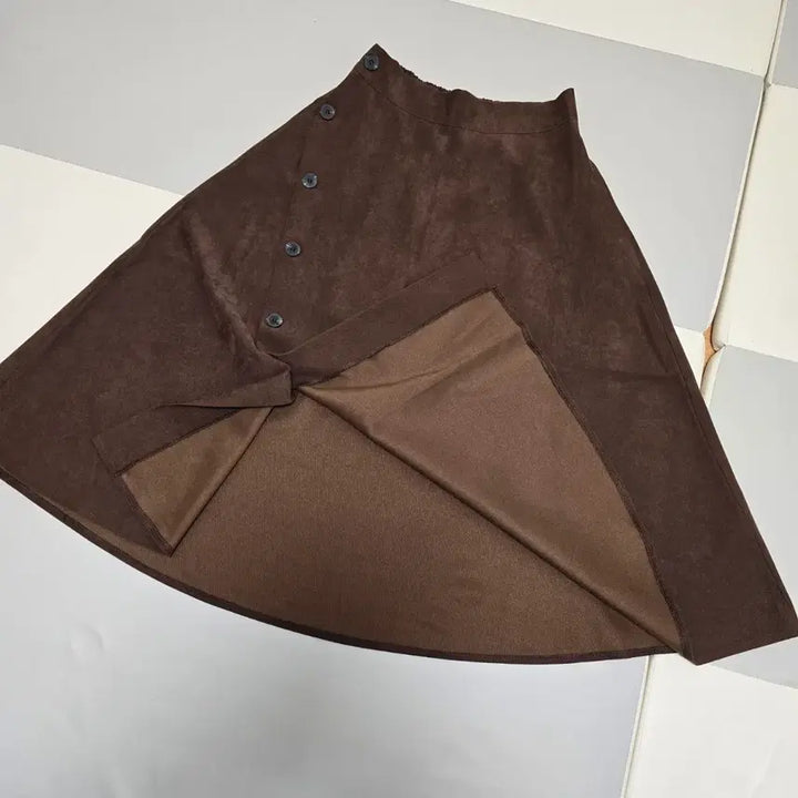 [BUNJANG] Brown Button A-Line Skirt (One Size) / 브라운 버튼 A라인 스커트 치마 프리사이즈