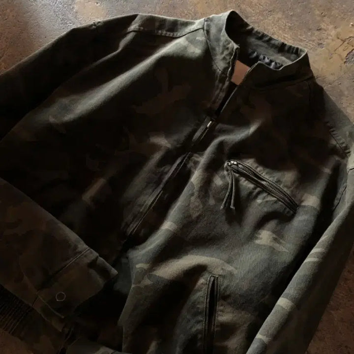 [BUNJANG] Notseller Camo Crop Biker Jacket / 낫셀러 카모 크롭 바이커자켓