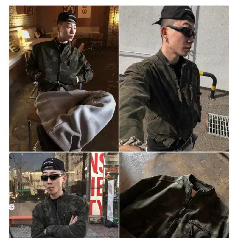 [BUNJANG] Notseller Camo Crop Biker Jacket / 낫셀러 카모 크롭 바이커자켓