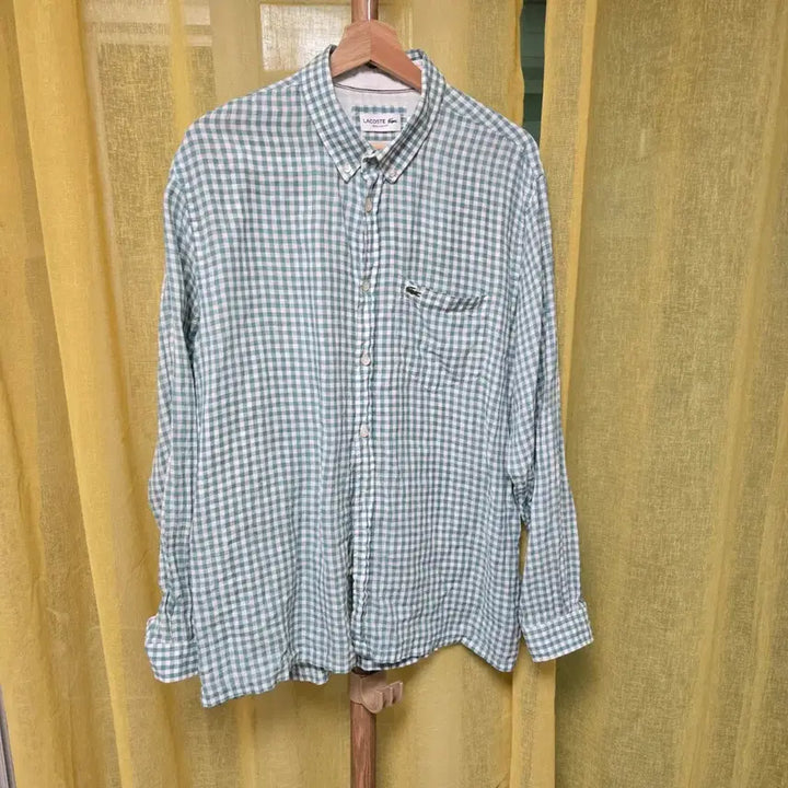 [BUNJANG] Lacoste Linen Gingham Check Shirt / 라코스테린넨 긴팔 깅엄체크 셔츠