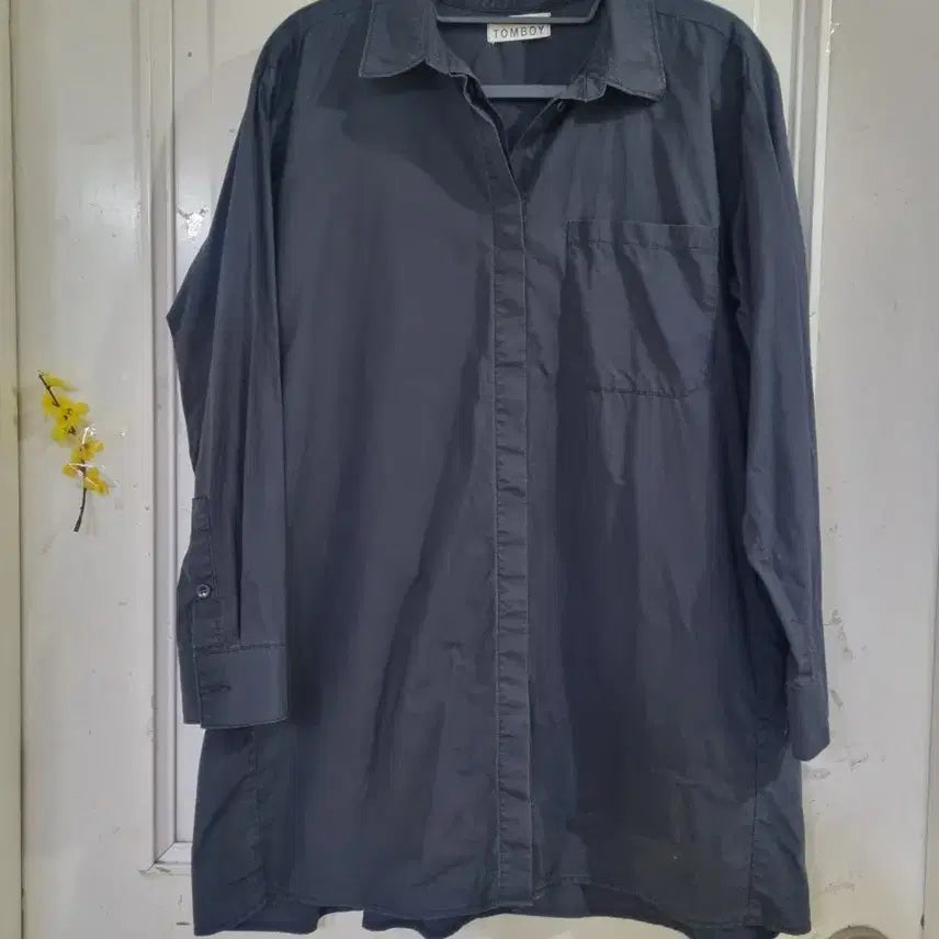 [BUNJANG] Tomboy Navy Cotton Blend Jacket Shirt / 짙은곤색  봄. 톰보이. 면.스판자켓같은. 남방셔츠  깨끗해요  가슴단면