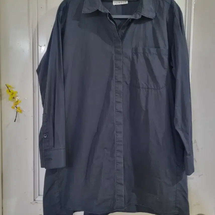 [BUNJANG] Tomboy Navy Cotton Blend Jacket Shirt / 짙은곤색  봄. 톰보이. 면.스판자켓같은. 남방셔츠  깨끗해요  가슴단면