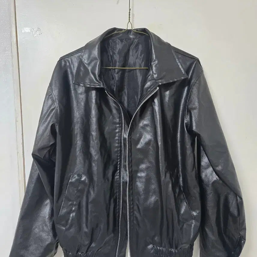 [BUNJANG] Black Faux Leather Jacket / 블랙 레더 가죽 자켓 점퍼