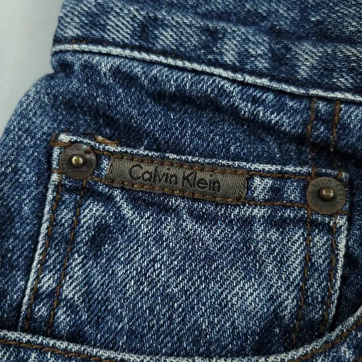 [BUNJANG] Calvin Klein Jeans Denim Jeans / 캘빈클라인 진스 진청워싱 로고 레더탭 이지핏 청바지 데님팬츠 MADE I