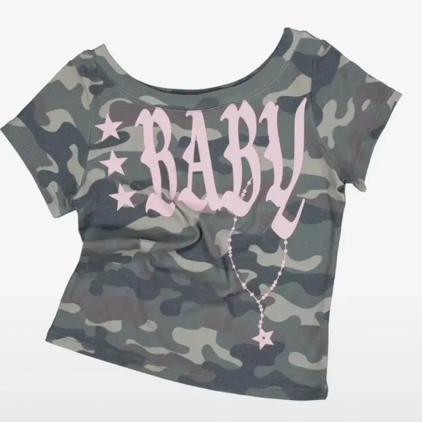 [BUNJANG] Set Up Exe Camo Baby Wide Neck Top / 셋업이엑스이 카모 베이비 와이드넥 탑