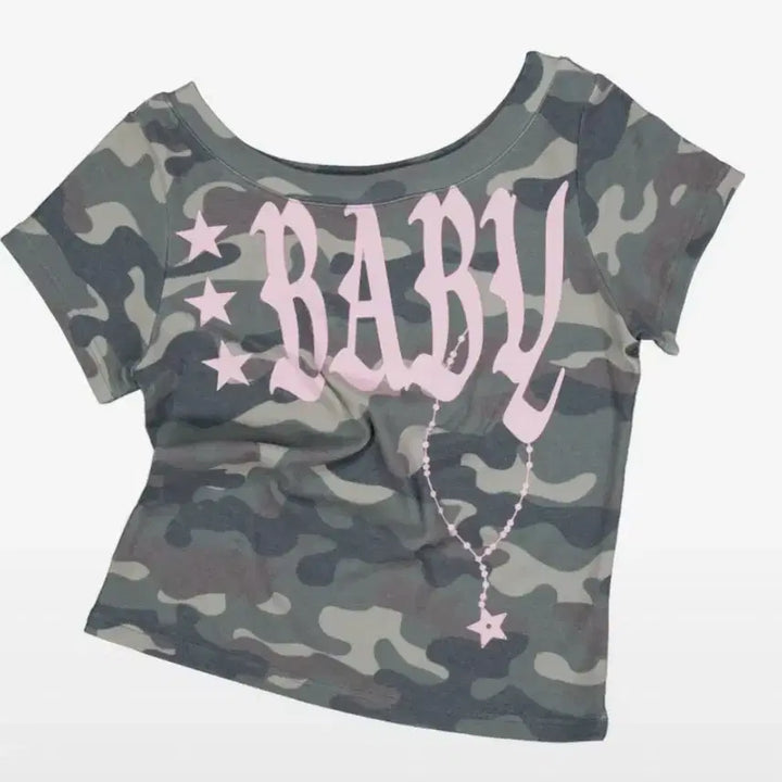 [BUNJANG] Set Up Exe Camo Baby Wide Neck Top / 셋업이엑스이 카모 베이비 와이드넥 탑