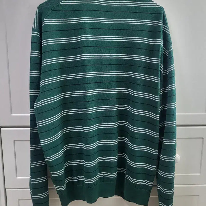 [BUNJANG] 8seconds Green Stripe Long-Sleeve Polo Shirt / 에잇세컨즈 그린 스트라이프 긴팔 카라티