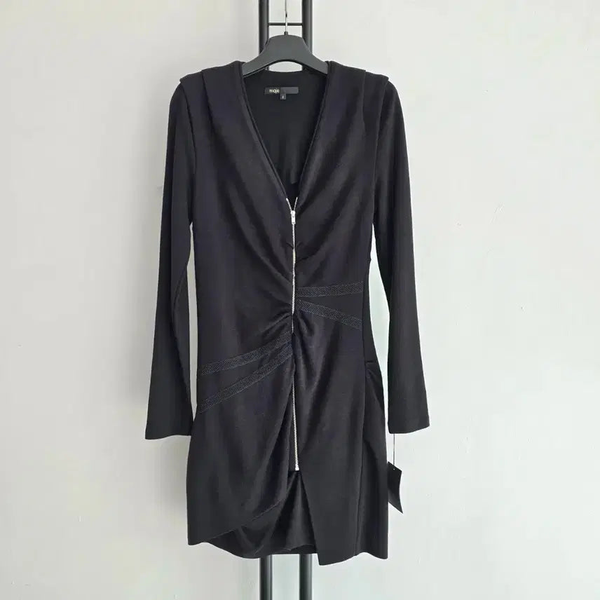 [BUNJANG] Maje Black Long Sleeve Zipper Dress / 마쥬 블랙 롱 슬리브 지퍼 원피스