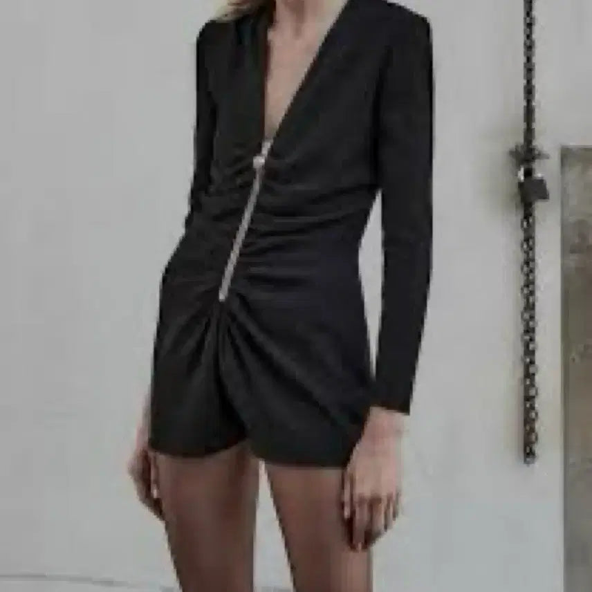 [BUNJANG] Maje Black Long Sleeve Zipper Dress / 마쥬 블랙 롱 슬리브 지퍼 원피스
