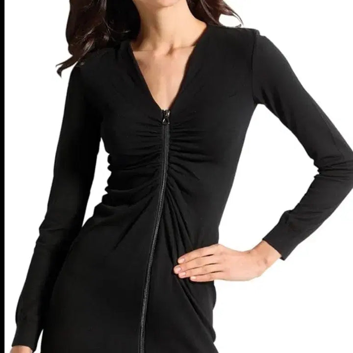 [BUNJANG] Maje Black Long Sleeve Zipper Dress / 마쥬 블랙 롱 슬리브 지퍼 원피스