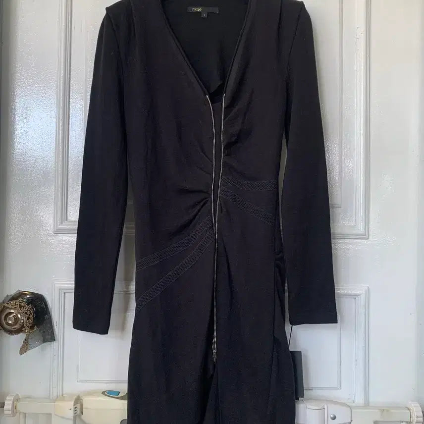 [BUNJANG] Maje Black Long Sleeve Zipper Dress / 마쥬 블랙 롱 슬리브 지퍼 원피스