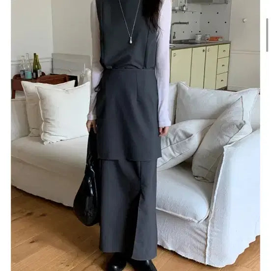[BUNJANG] Wrap Skirt Bustier Dress Charcoal / 랩 스커트 뷔스티에 원피스 세트_챠콜 색상