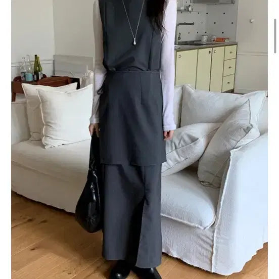 [BUNJANG] Layered Long Dress Set - Black / 원피스 + 레이어드 ops세트_블랙 색상