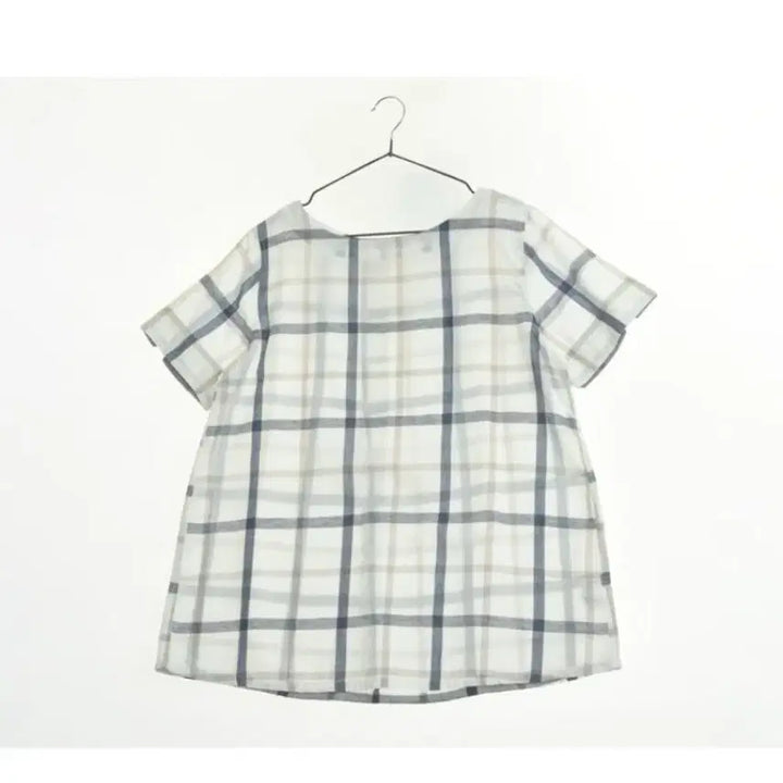 [BUNJANG] Vintage White Check Cotton Blouse / 일본빈티지 화이트 체크 반팔 코튼 블라우스