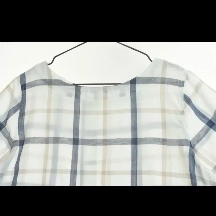 [BUNJANG] Vintage White Check Cotton Blouse / 일본빈티지 화이트 체크 반팔 코튼 블라우스