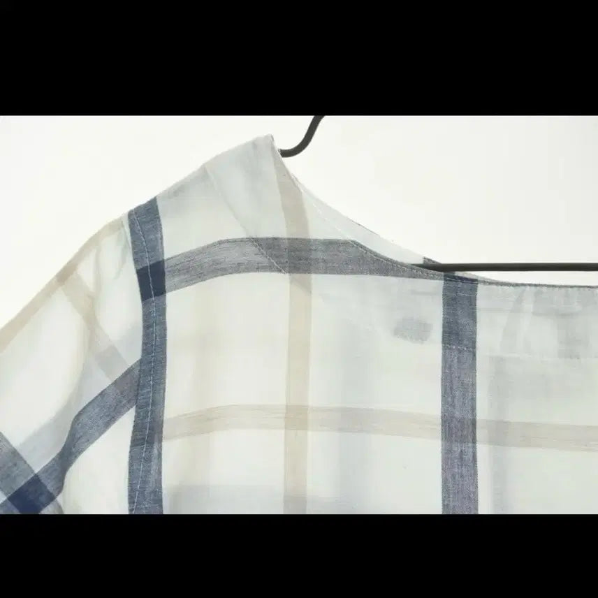 [BUNJANG] Vintage White Check Cotton Blouse / 일본빈티지 화이트 체크 반팔 코튼 블라우스