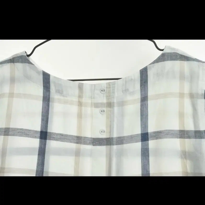 [BUNJANG] Vintage White Check Cotton Blouse / 일본빈티지 화이트 체크 반팔 코튼 블라우스