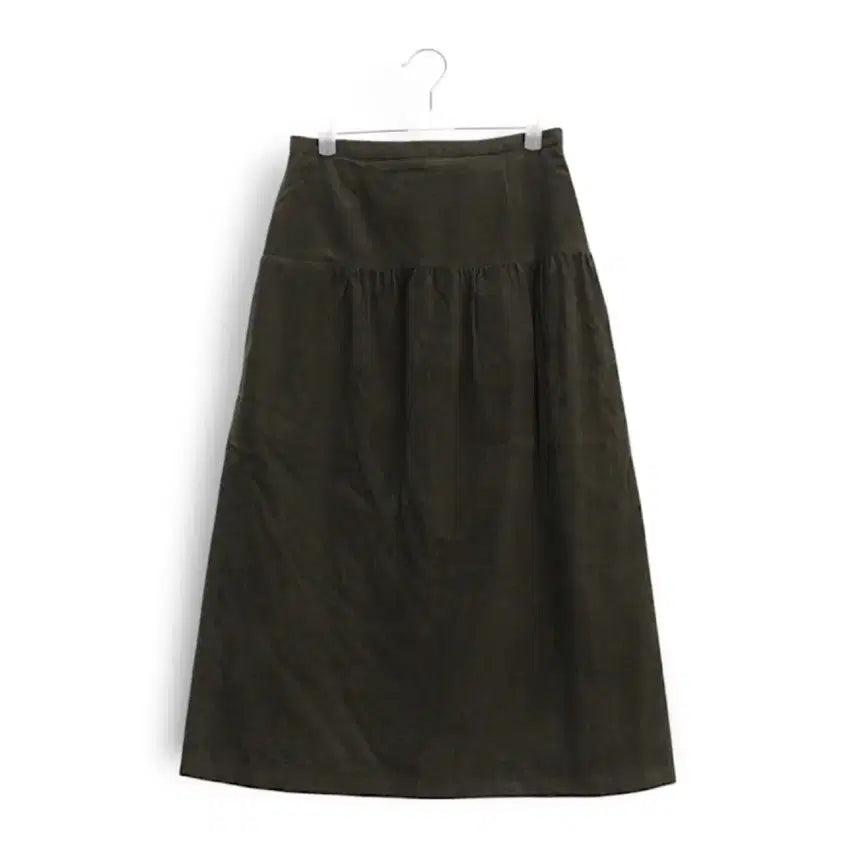 [BUNJANG] Khaki Shirred Midi Skirt / 카키색 셔링 롱 미디 스커트