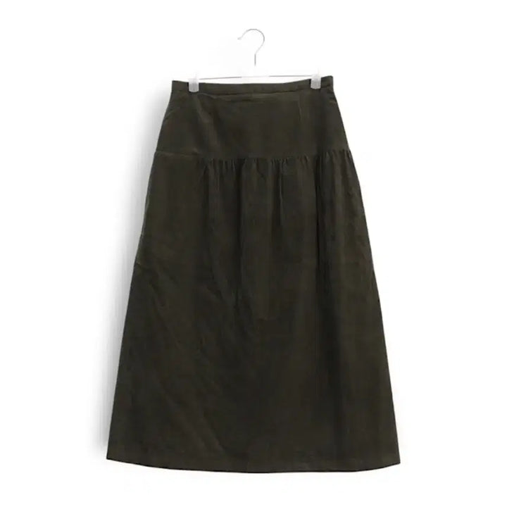 [BUNJANG] Khaki Shirred Midi Skirt / 카키색 셔링 롱 미디 스커트