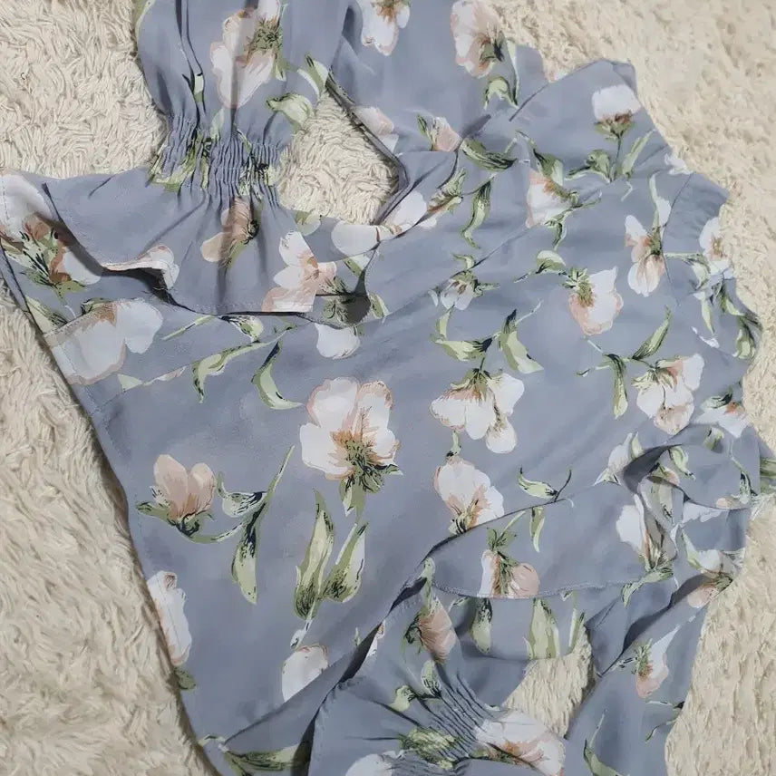 [BUNJANG] Floral Pattern Blue Blouse / 플라워 패턴 블루 블라우스 셔츠