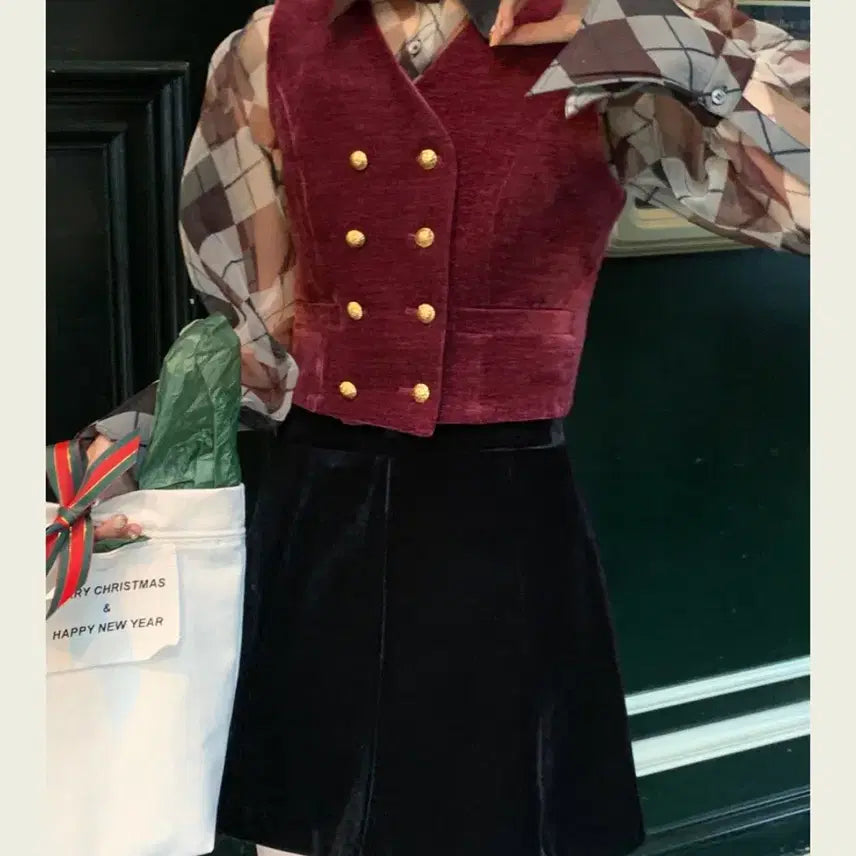 [BUNJANG] Seo Cookie Velvet Set (Black) - Blouse, Vest, Skirt / 서쿠키 벨벳 세트 (블랙)