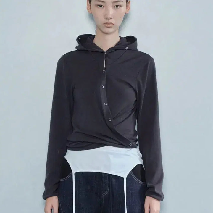 [BUNJANG] Seric Wrap Hood Cardigan Charcoal / 세릭 랩 후드 가디건 WRAP HOOD CARDIGAN CHARCOAL