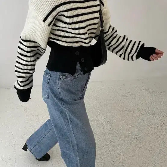 [BUNJANG] ObtheNine Stripe Cropped Knit / 오브더나인 스트라이프 크롭 니트