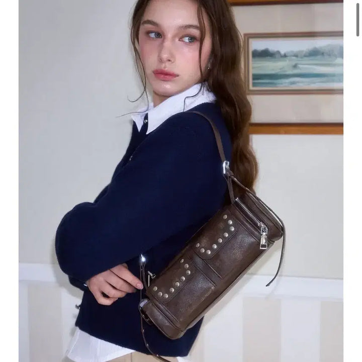 [BUNJANG] Rosee Franz Studded Shoulder Bag - Brown / 로제프란츠 Studded Shoulder Bag 브라운