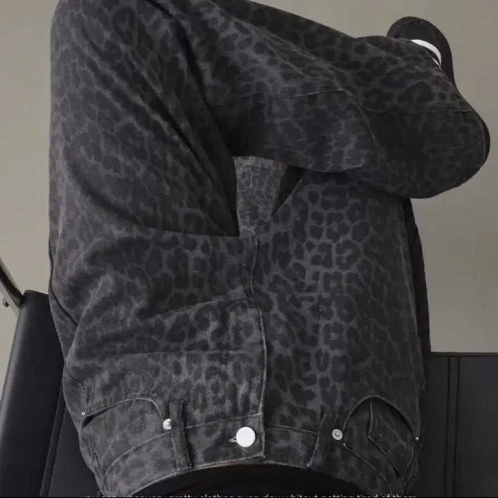 [BUNJANG] Black Leopard Wide Pants / 블랙 레오파드 와이드 팬츠(새상품)