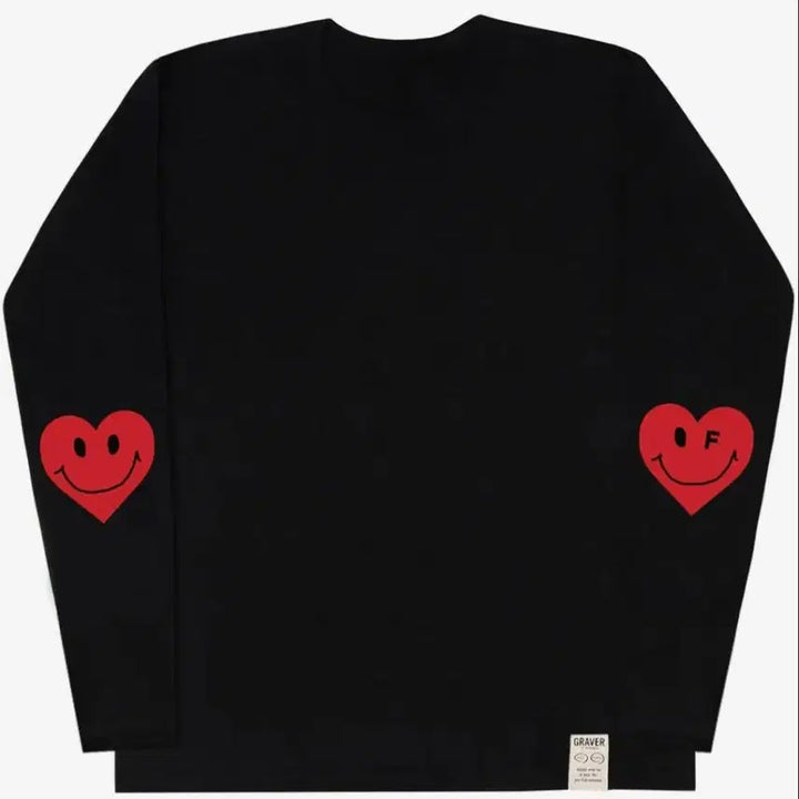 [BUNJANG] GRAVER Heart Smile Black Long Sleeve T-shirt / 남녀공동/ GRAVER 하트 스마일 블랙 롱 슬리브 티