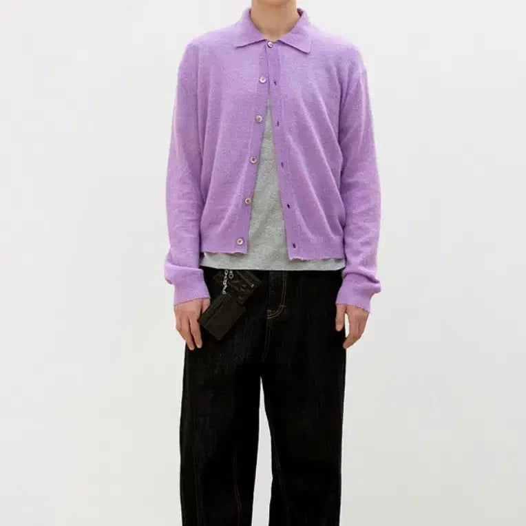 [BUNJANG] Coore Hairly Alpaca Blend Cardigan (Light Purple) / (새상품) 쿠어 헤어리 알파카 블렌드 카라 가디건 (라이트퍼플)