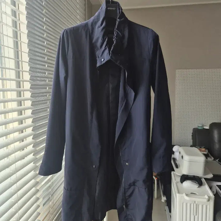 [BUNJANG] Navy High-Neck Spring Trench Coat / 홑겹아님)네이비 하이넥 봄 트렌치 코트, 바람막이 (허리끈 포함)S 55