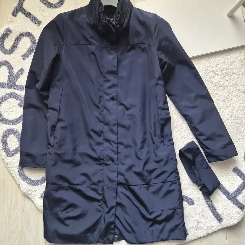 [BUNJANG] Navy High-Neck Spring Trench Coat / 홑겹아님)네이비 하이넥 봄 트렌치 코트, 바람막이 (허리끈 포함)S 55