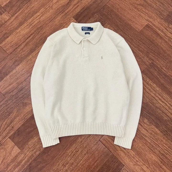 [BUNJANG] Polo Ralph Lauren Ivory Cotton Collar Knit Sweater / L 폴로 랄프로렌 아이보리 면 카라 니트