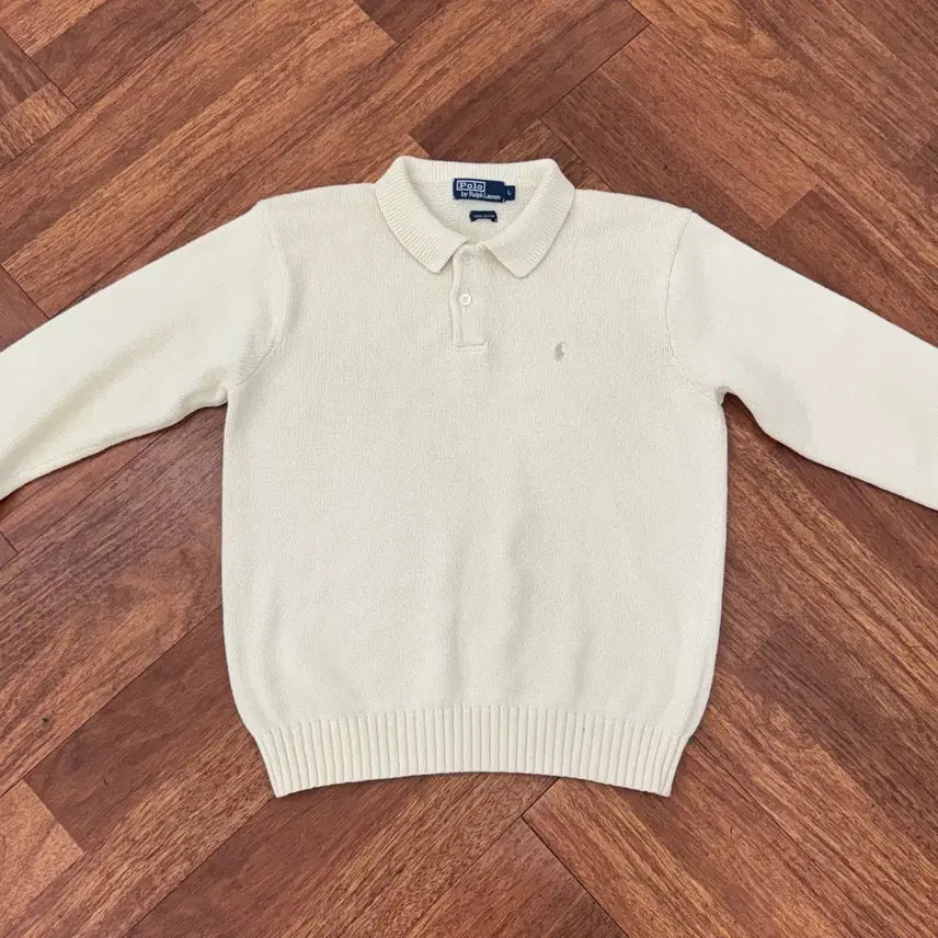 [BUNJANG] Polo Ralph Lauren Ivory Cotton Collar Knit Sweater / L 폴로 랄프로렌 아이보리 면 카라 니트