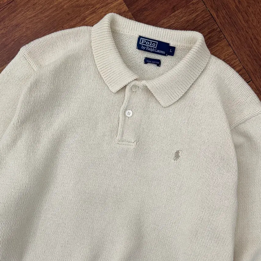 [BUNJANG] Polo Ralph Lauren Ivory Cotton Collar Knit Sweater / L 폴로 랄프로렌 아이보리 면 카라 니트